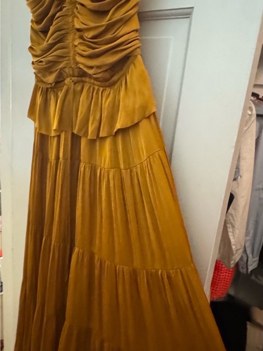 Ulla Johnson Goldenrod Silk Tiered Maxi Dress with Drawstring Peplum - Picture 7 of 7